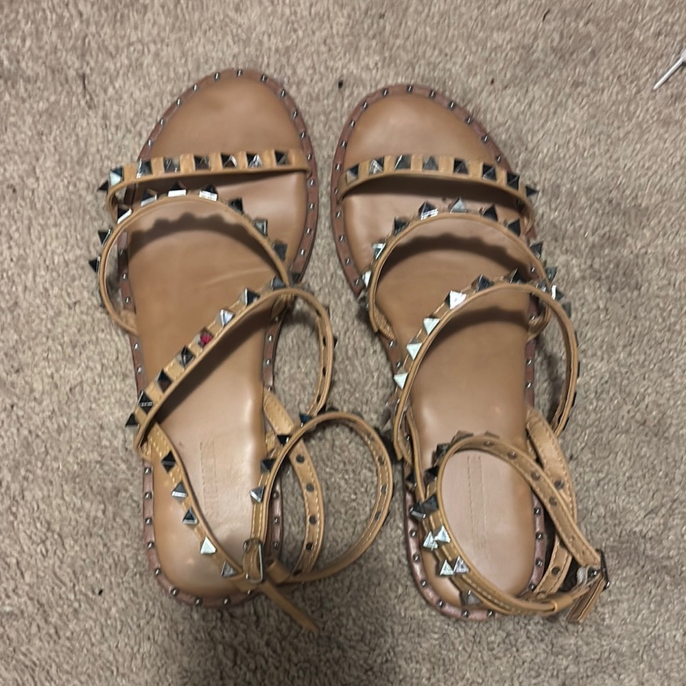 Tan Gladiator Sandals with Studded Straps